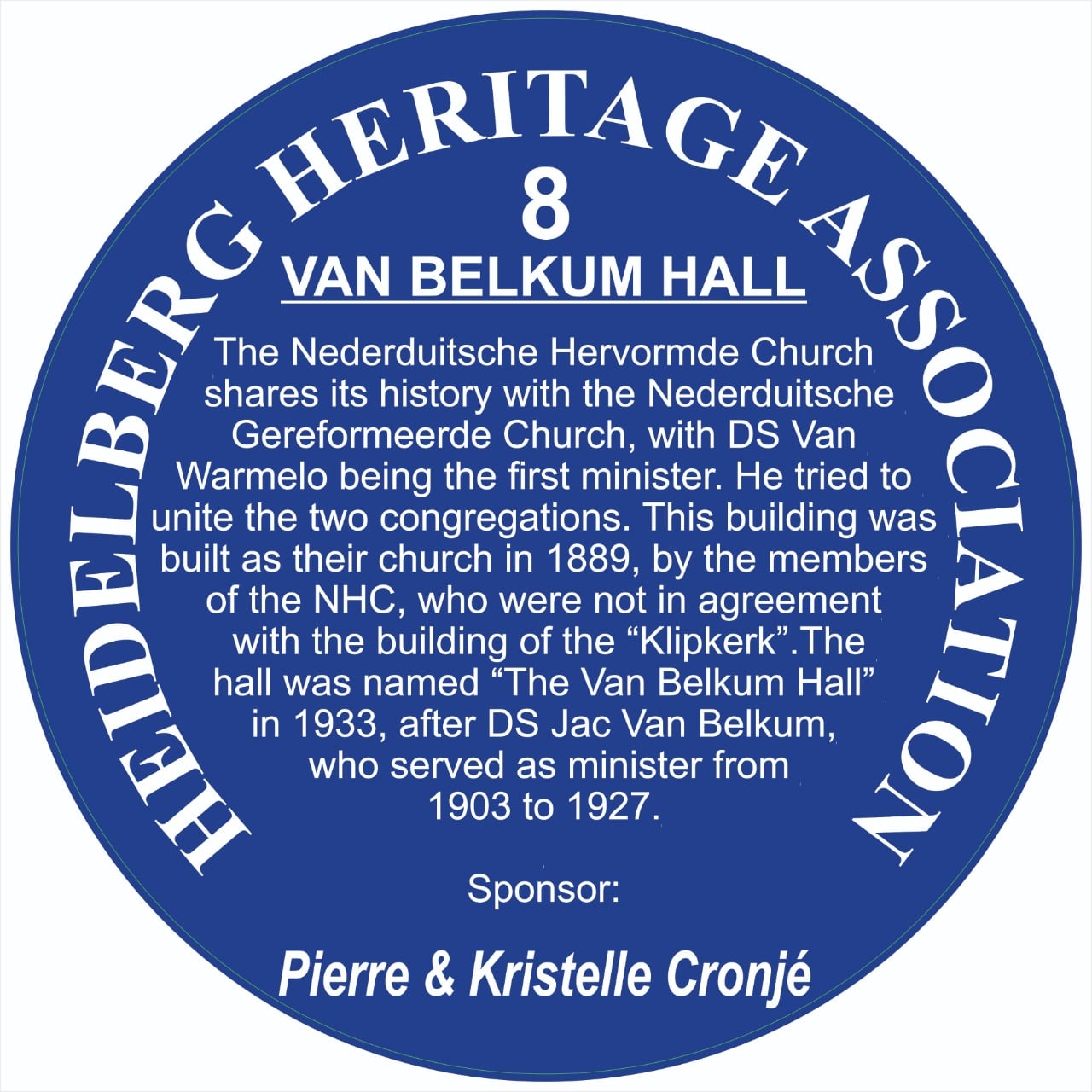 Blue Plaque 8 Heidelberg Heritage Association - Van Belkum Hall