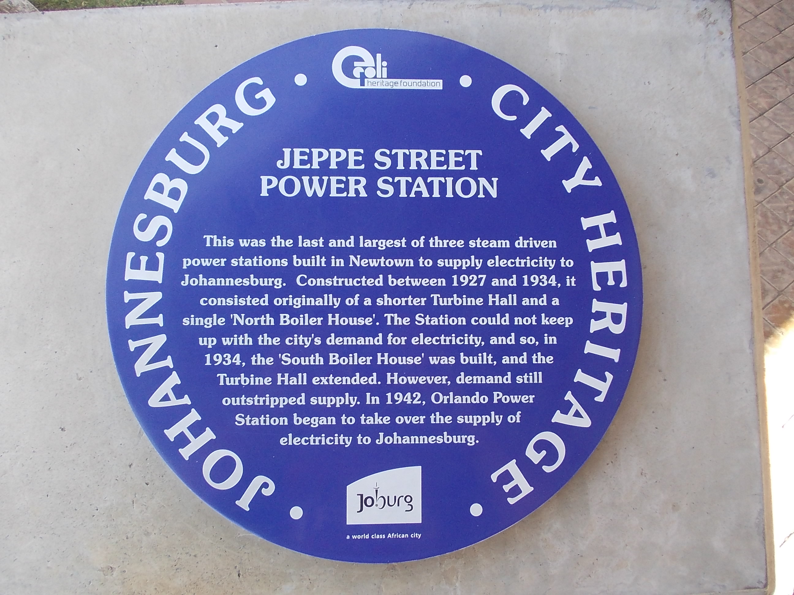 Jeppe Street Power Station Blue Plaque - Heritage Portal - 2012