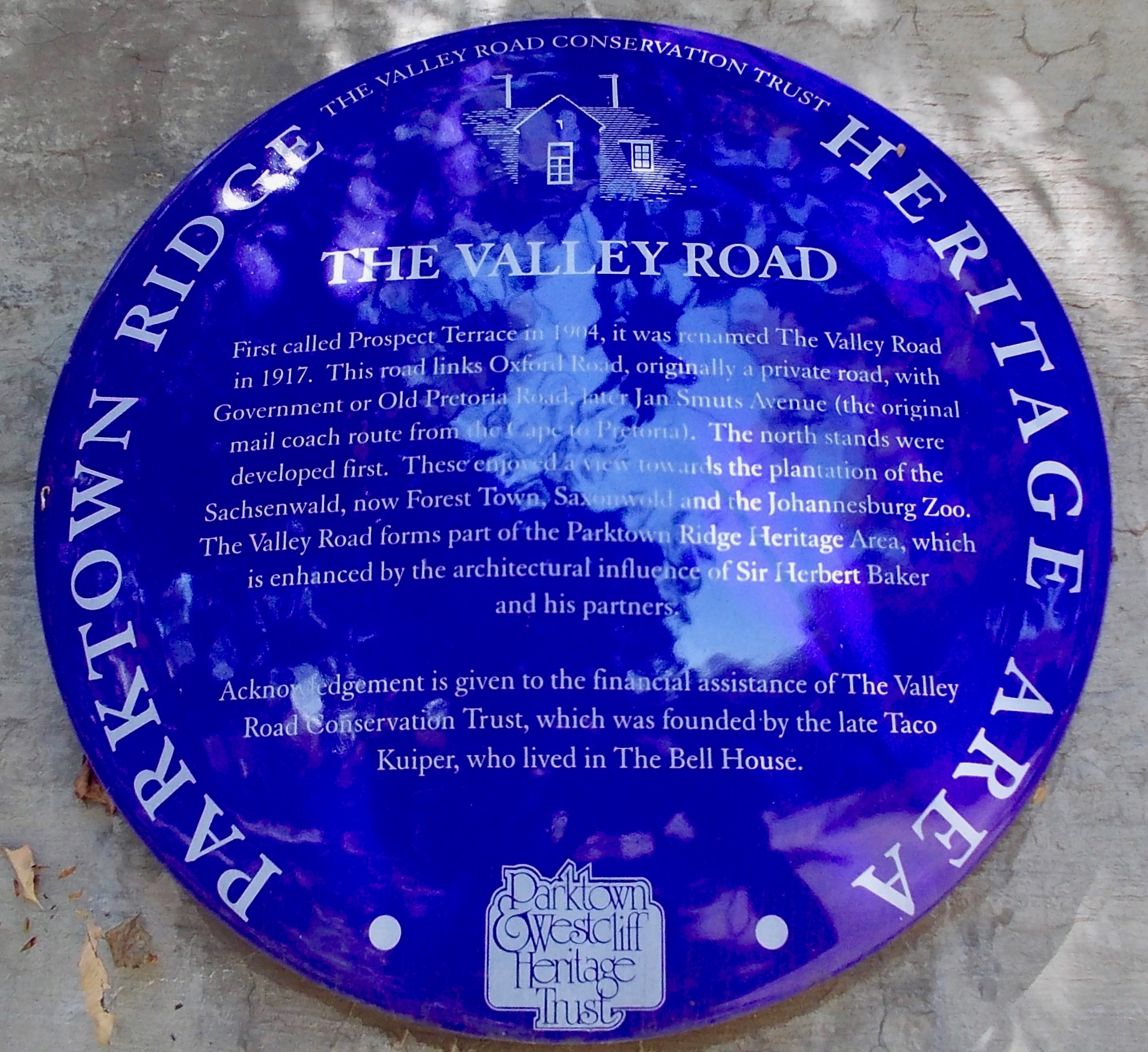 Valley Road Plaque Jan Smuts Side - Heritage Portal - 2012