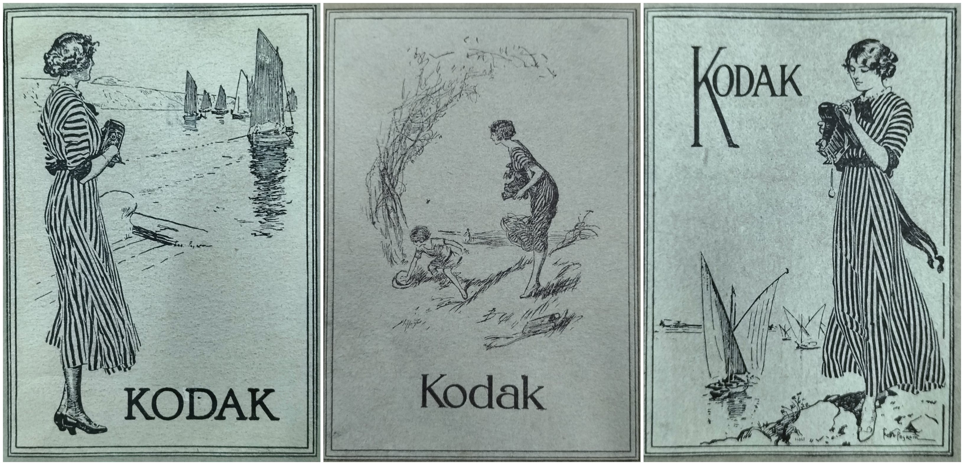 Photographic sleeves showing the lady in the striped dress, a popular Kodak advertising campaign aimed at the female photograph. These sleeves, containing the original as well as negative film, were typically presented by chemists where the amateur photographer could hand in their film for development.