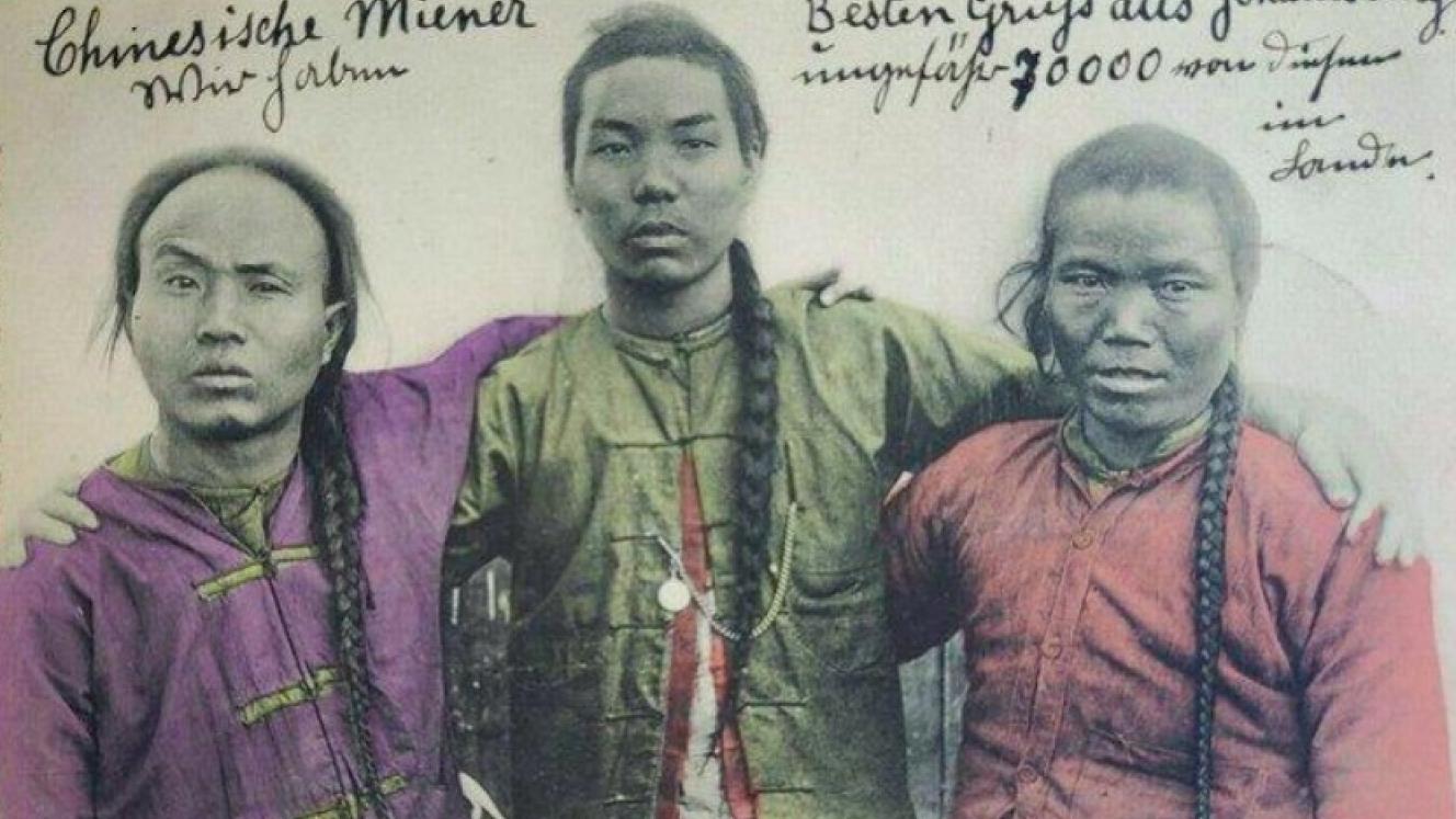 Old postcard of Chinese Miners in Johannesburg