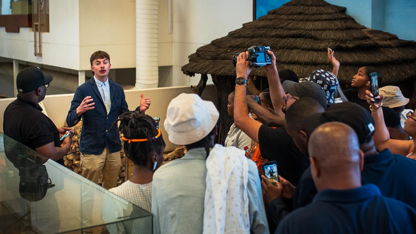 Dr Izak Potgieter of UJ's Metaverse Research Unit introduces the AR smelter in Museum Africa's pre-colonial gallery, 24 September 2026 (Snaps On Seventh)