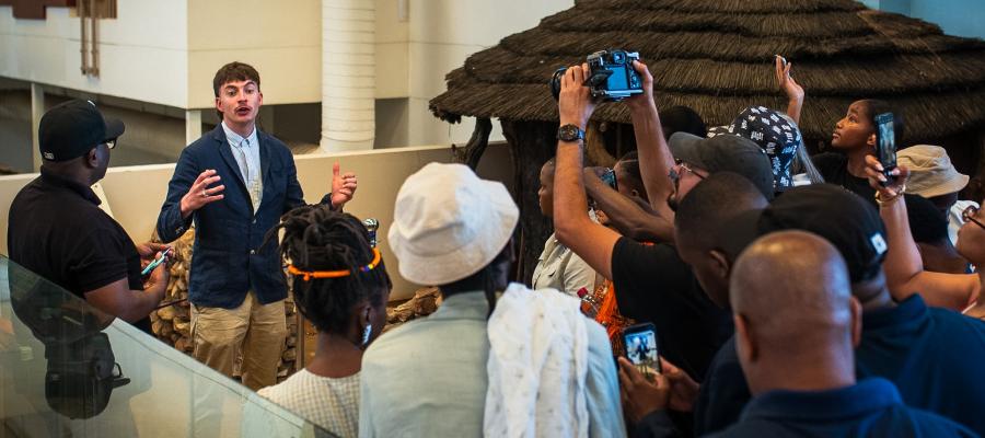 Dr Izak Potgieter of UJ's Metaverse Research Unit introduces the AR smelter in Museum Africa's pre-colonial gallery, 24 September 2026 (Snaps On Seventh)