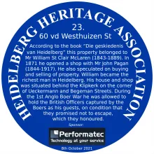 Blue Plaque 23 Heidelberg Heritage Association - 60 vd Westhuizen Street