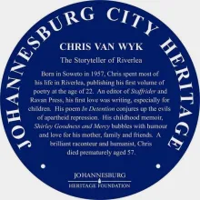 Chris van Wyk Blue Plaque Design via Johannesburg Heritage Foundation