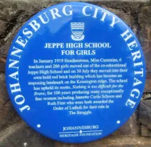 Jeppe High School for Girls Blue Plaque - Kathy Munro