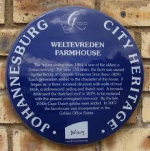 Weltevreden Farmhouse Blue Plaque - Source Unknown