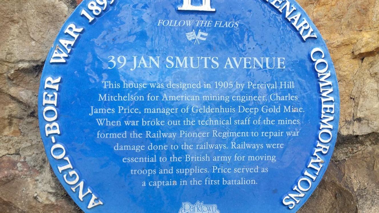 39 Jan Smuts Avenue Blue Plaque - Heritage Portal - 2017
