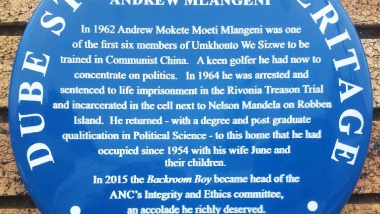 Andrew Mlangeni Blue Plaque - Kathrada Foundation