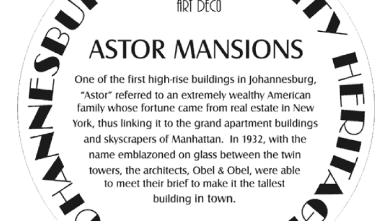 Astor Mansion Blue Plaque Design - sourced by Kathy Munro