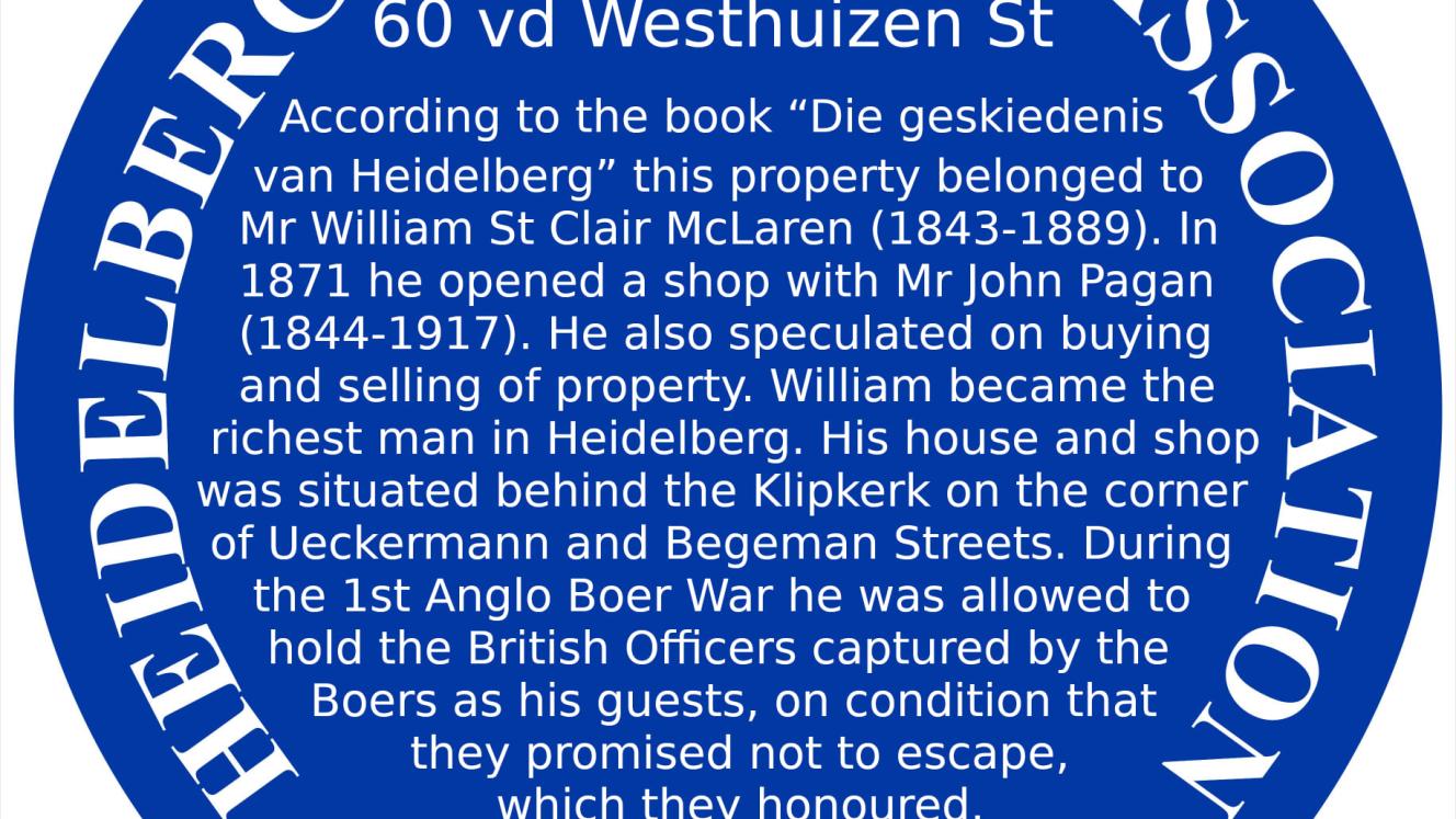 Blue Plaque 23 Heidelberg Heritage Association - 60 vd Westhuizen Street