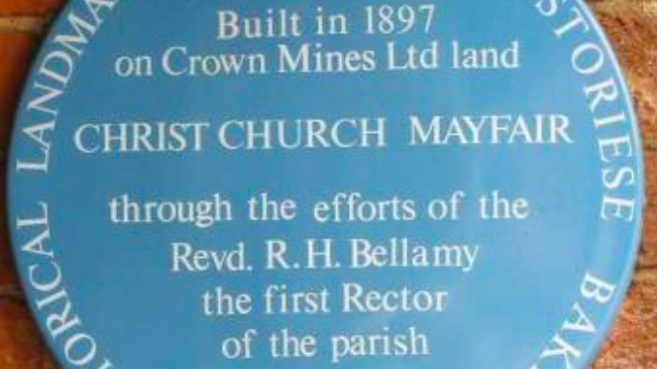 Christ Church Mayfair Blue Plaque - Derek Walker - Sourced by Kathy Munro