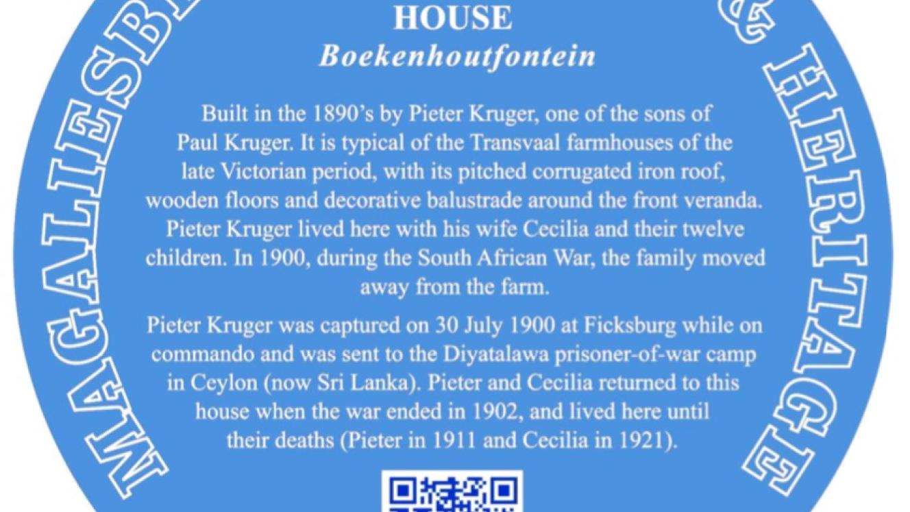 Pieter Kruger House Blue Plaque Design - MACH