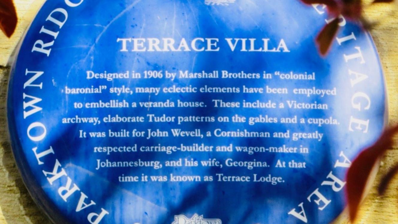 Terrace Villa Blue Plaque - Sourced by Kathy Munro