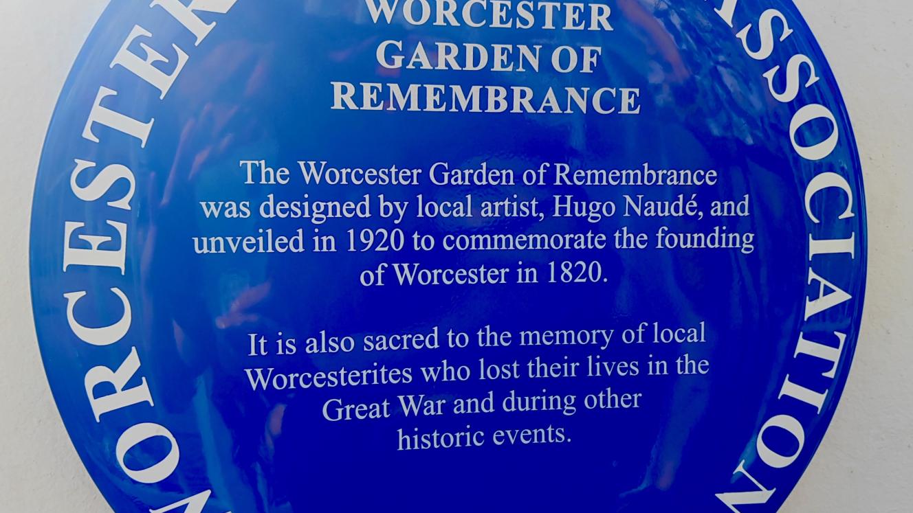 Worcester Garden of Remembrance Blue Plaque via Suzanne Scholtz