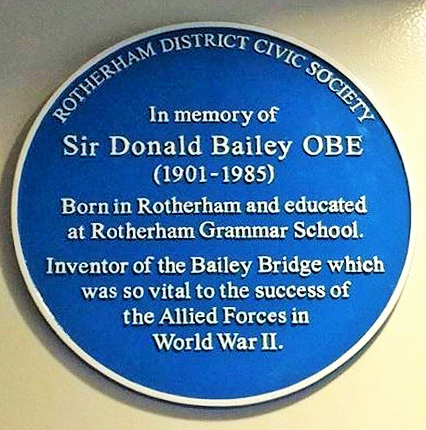 Blue plaque commemorating Sir Donald Bailey OBE at Thomas Rotherham ...