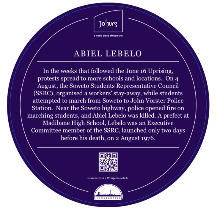 Abiel Lebelo Blue Plaque Design - City of Joburg