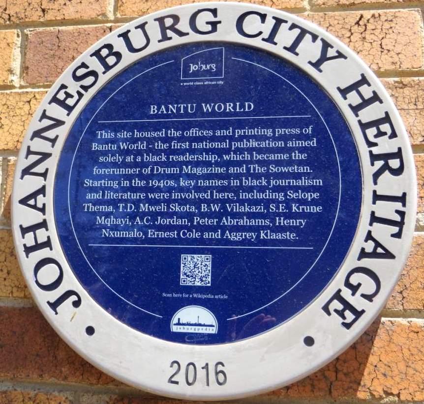 Bantu World Blue Plaque - Kathy Munro - 2016