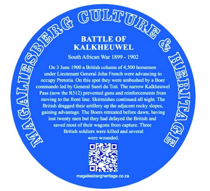 Batlle of Kalkheuwel - Blue Plaque Design - Magaliesberg Culture and Heritage