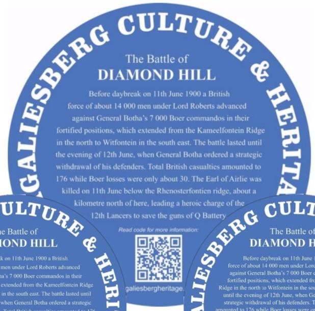 Battle of Diamond Hill Blue Plaque - Magaliesberg Heritage Battle of Diamond Hill Blue Plaque - Magaliesberg Heritage