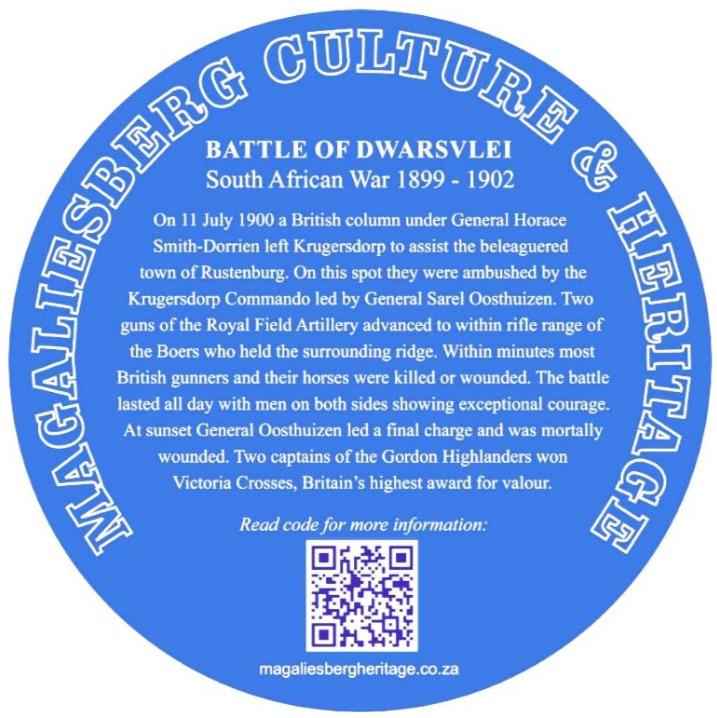 Battle of Dwarsvlei Blue Plaque Design - Magaliesberg Heritage