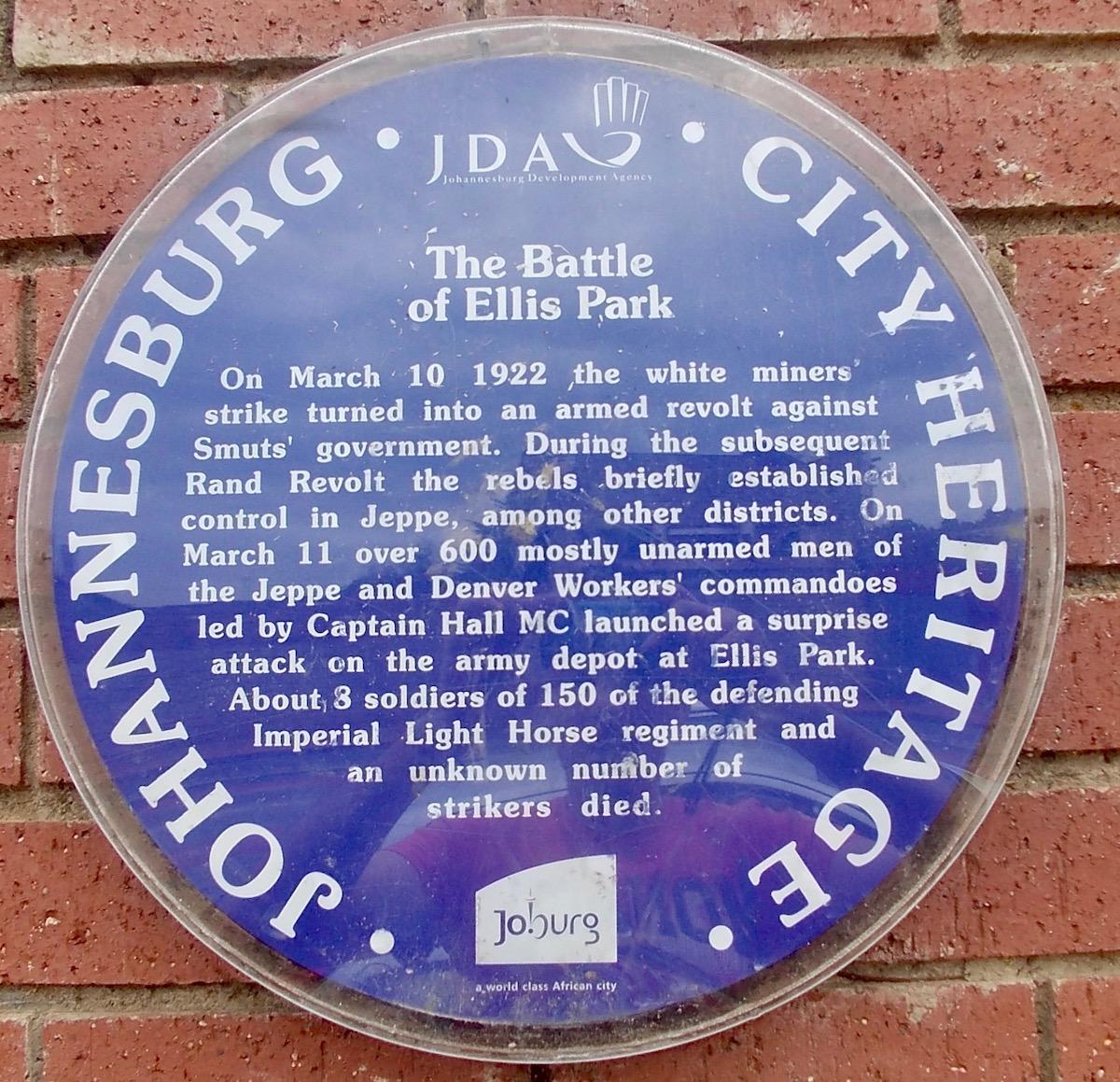 Battle of Ellis Park Blue Plaque - Heritage Portal - 2012