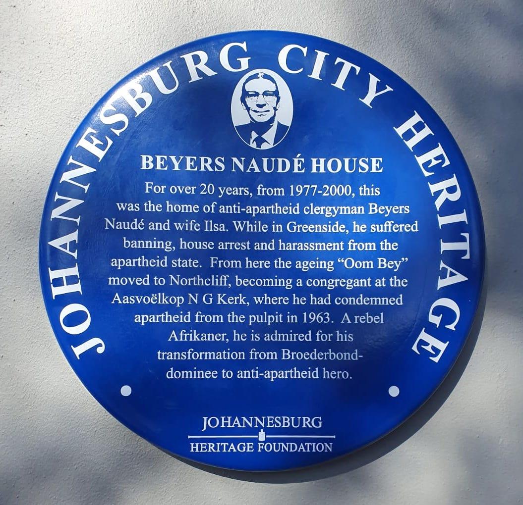 Beyers Naude House Blue Plaque - City of Johannesburg