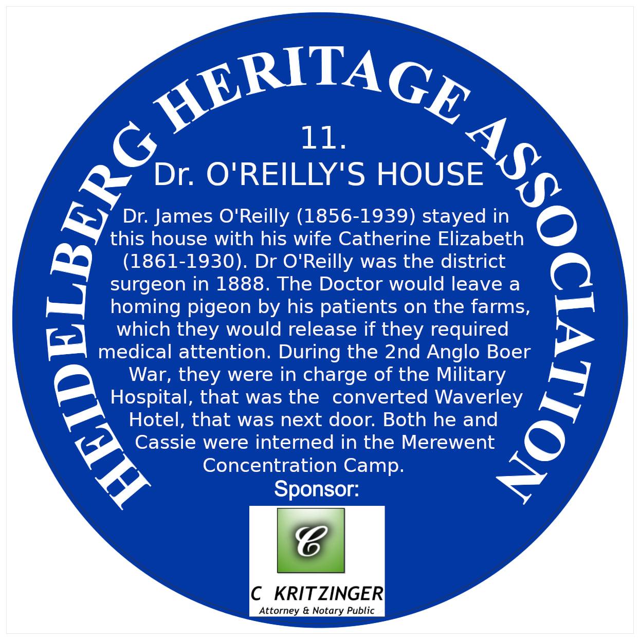 Blue Plaque 11 Heidelberg Heritage Association - Dr O Reilly's House