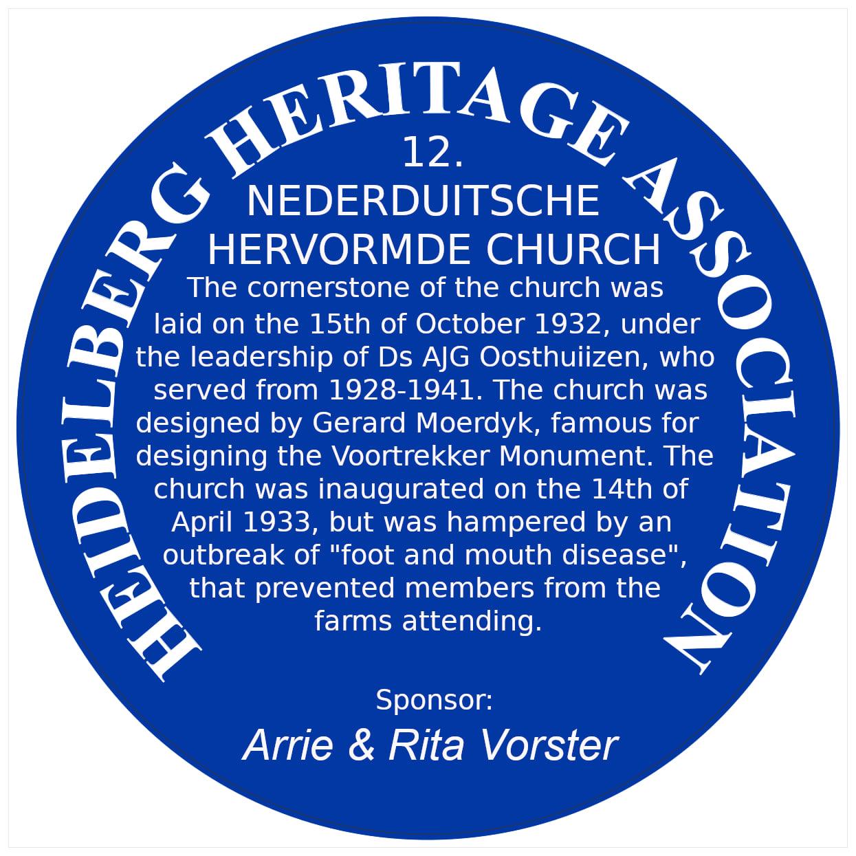 Blue Plaque 12 Heidelberg Heritage Association - Nederduitsche Hervormde Church Blue Plaque 12 Heidelberg Heritage Association - Nederduitsche Hervormde Church