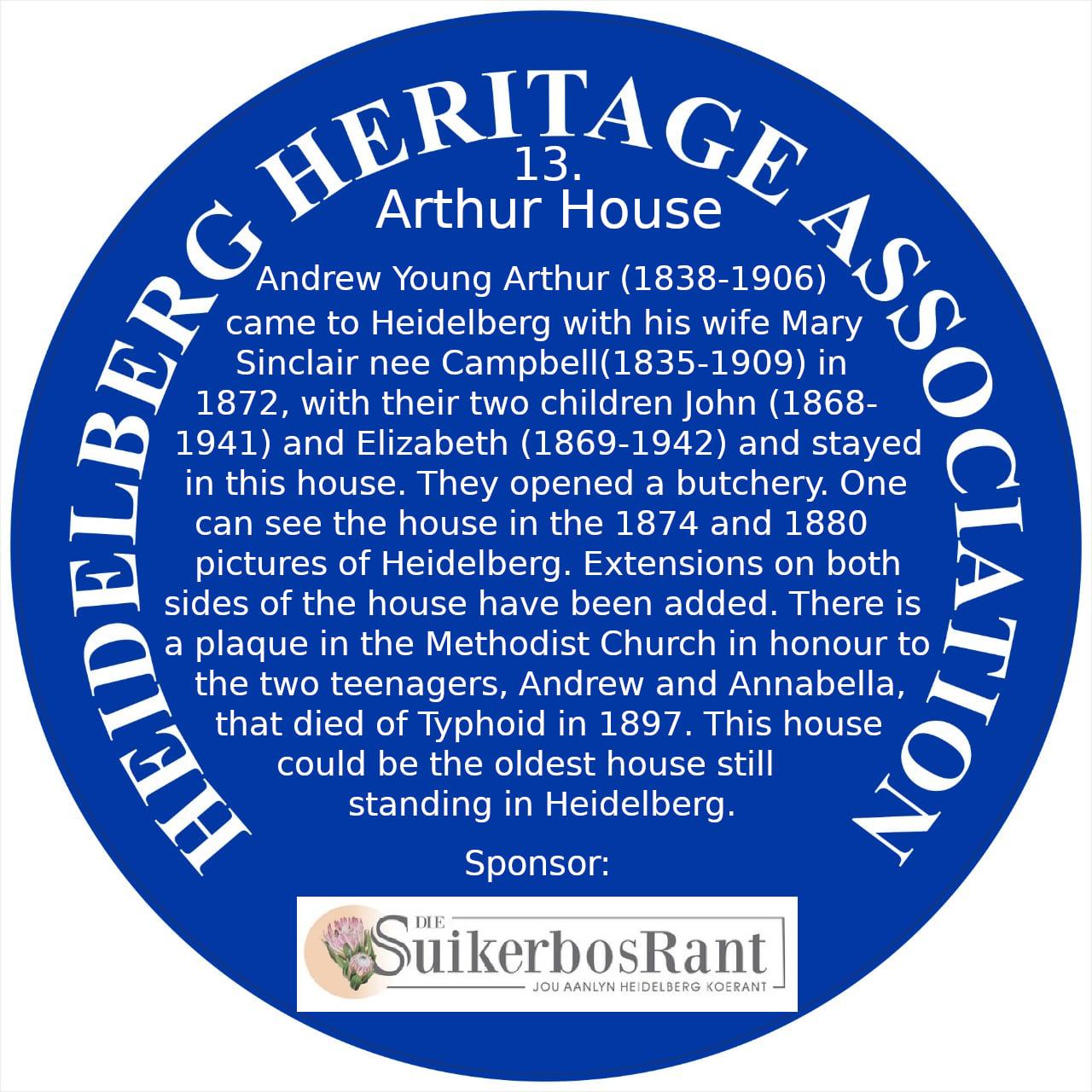 Blue Plaque 13 Heidelberg Heritage Association - Arthur House