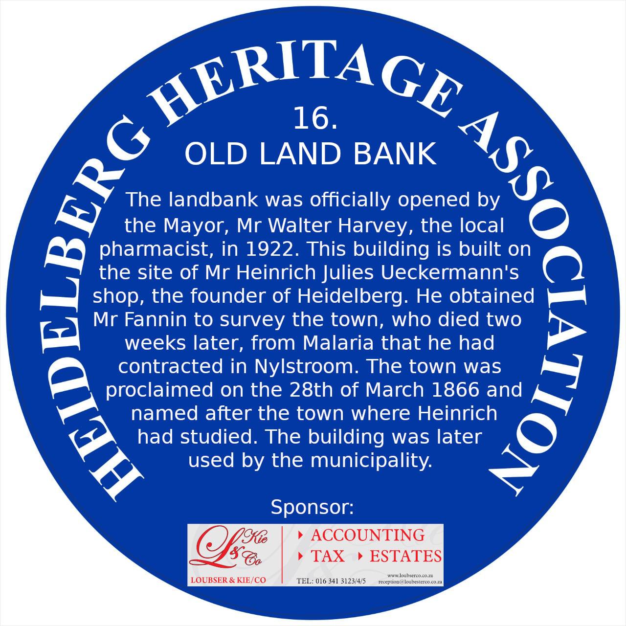Blue Plaque 16 Heidelberg Heritage Association - Old Land Bank