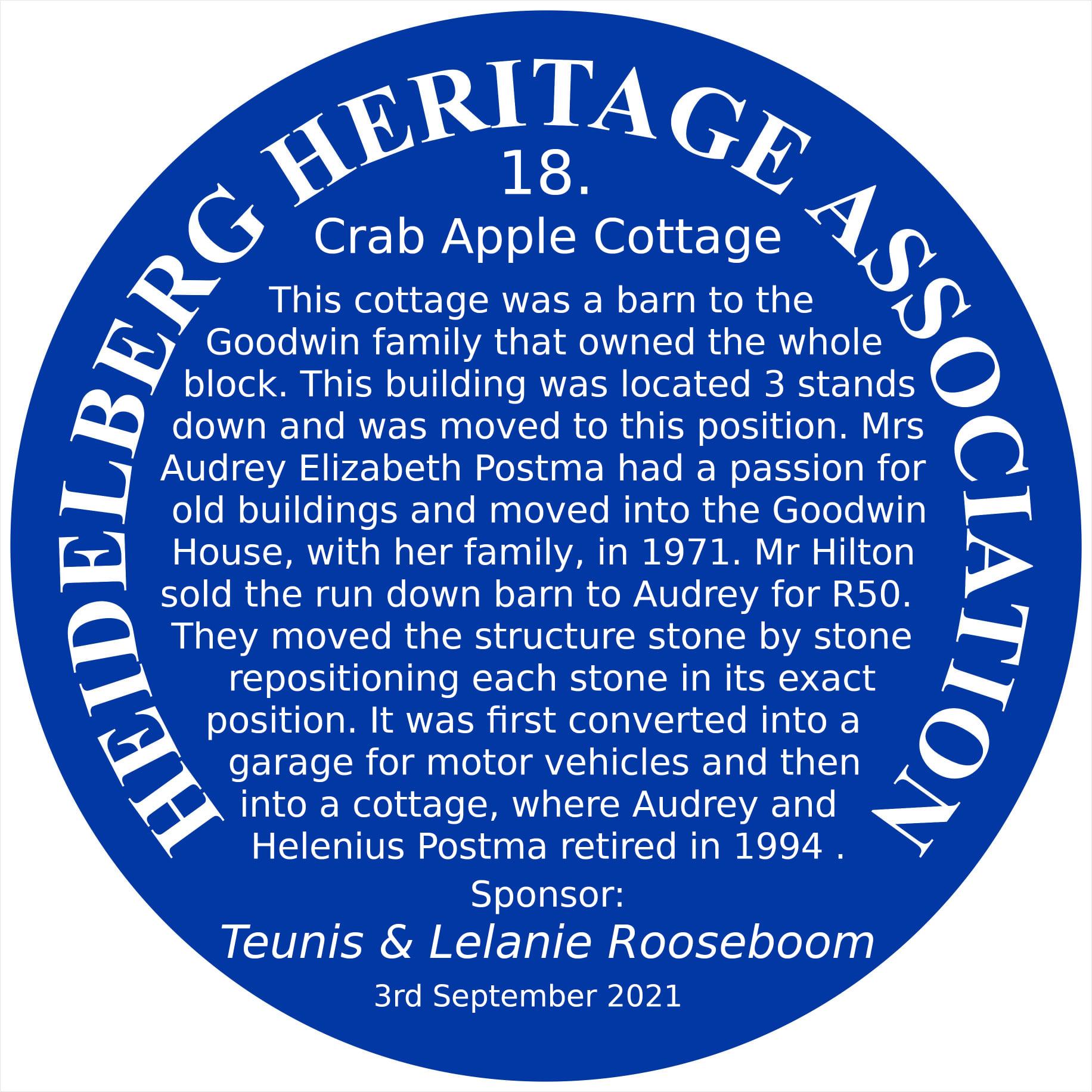 Blue Plaque 18 Heidelberg Heritage Association - Crab Apple Cottage Blue Plaque 18 Heidelberg Heritage Association - Crab Apple Cottage