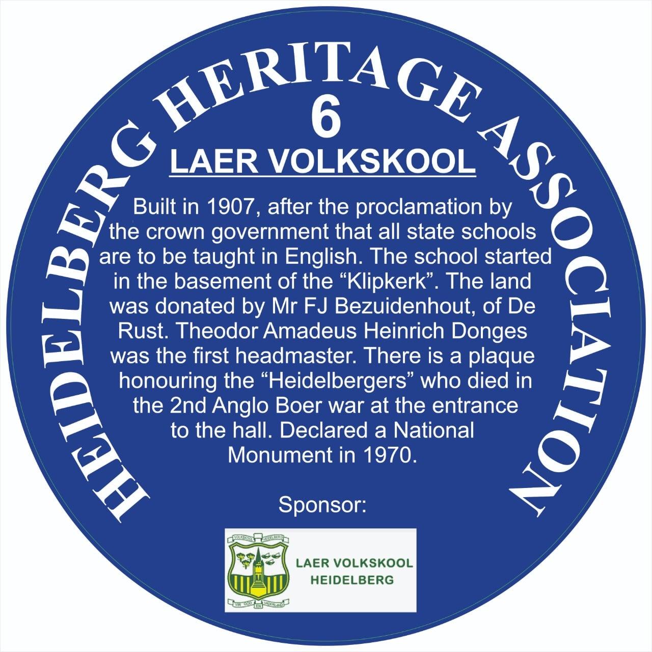 Blue Plaque 6 Heidelberg Heritage Association - Laer Volkskool