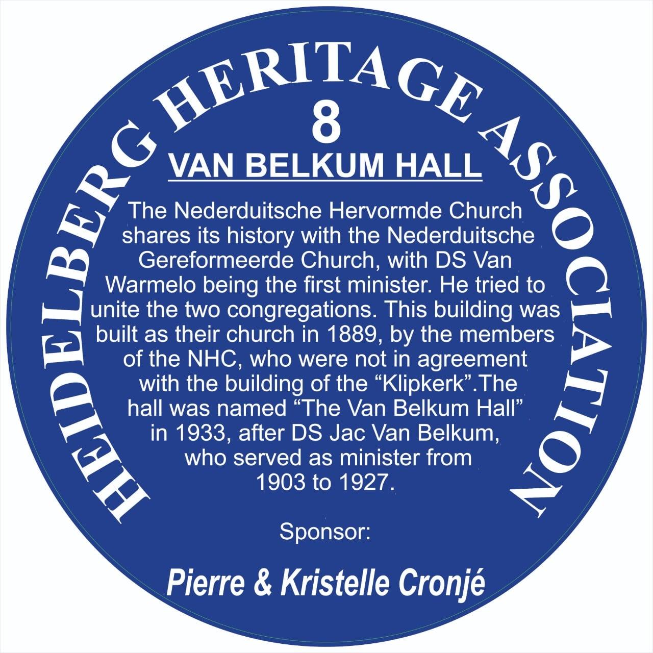 Blue Plaque 8 Heidelberg Heritage Association - Van Belkum Hall Blue Plaque 8 Heidelberg Heritage Association - Van Belkum Hall