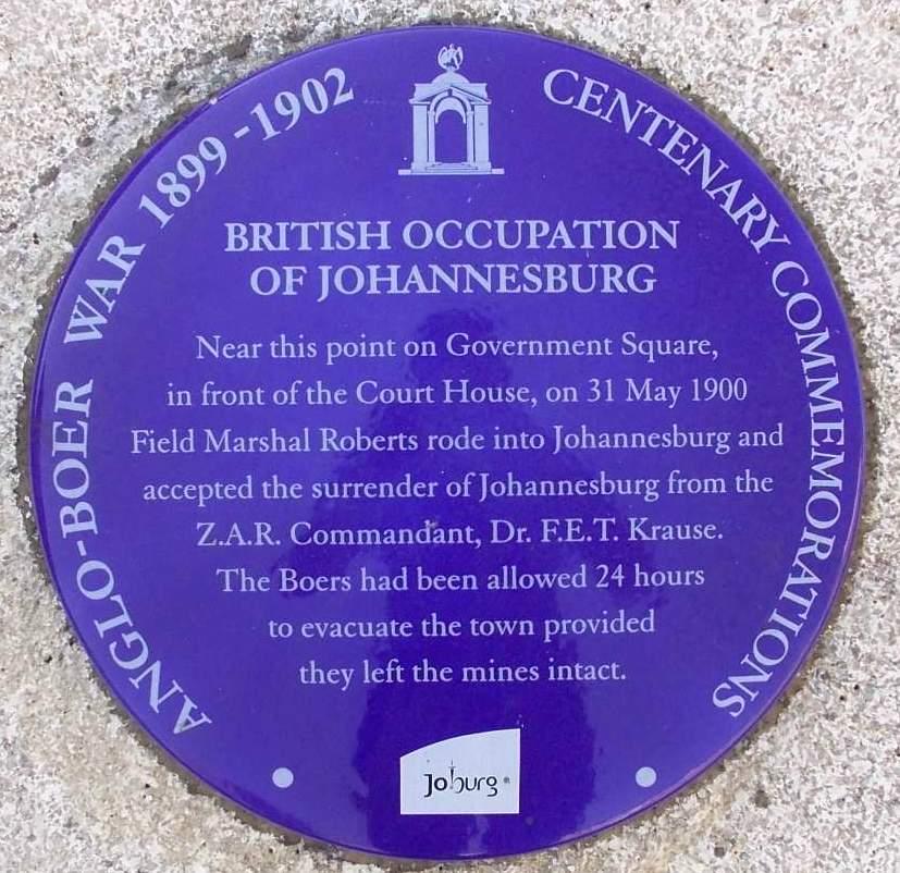 British Occupation of Johannesburg Plaque - Heritage Portal - 2012
