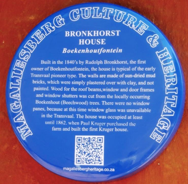 Bronkhorst House Boekenhoutfontein Blue Plaque - Kathy Munro