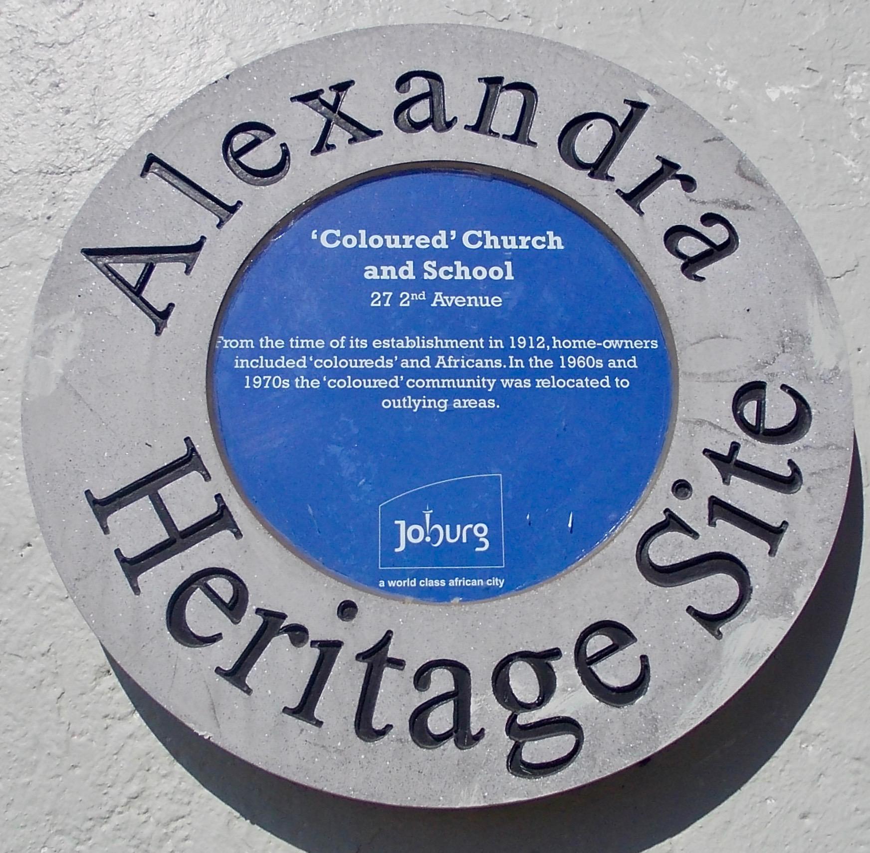 Coloured Church and School Blue Plaque - Heritage Portal - 2012