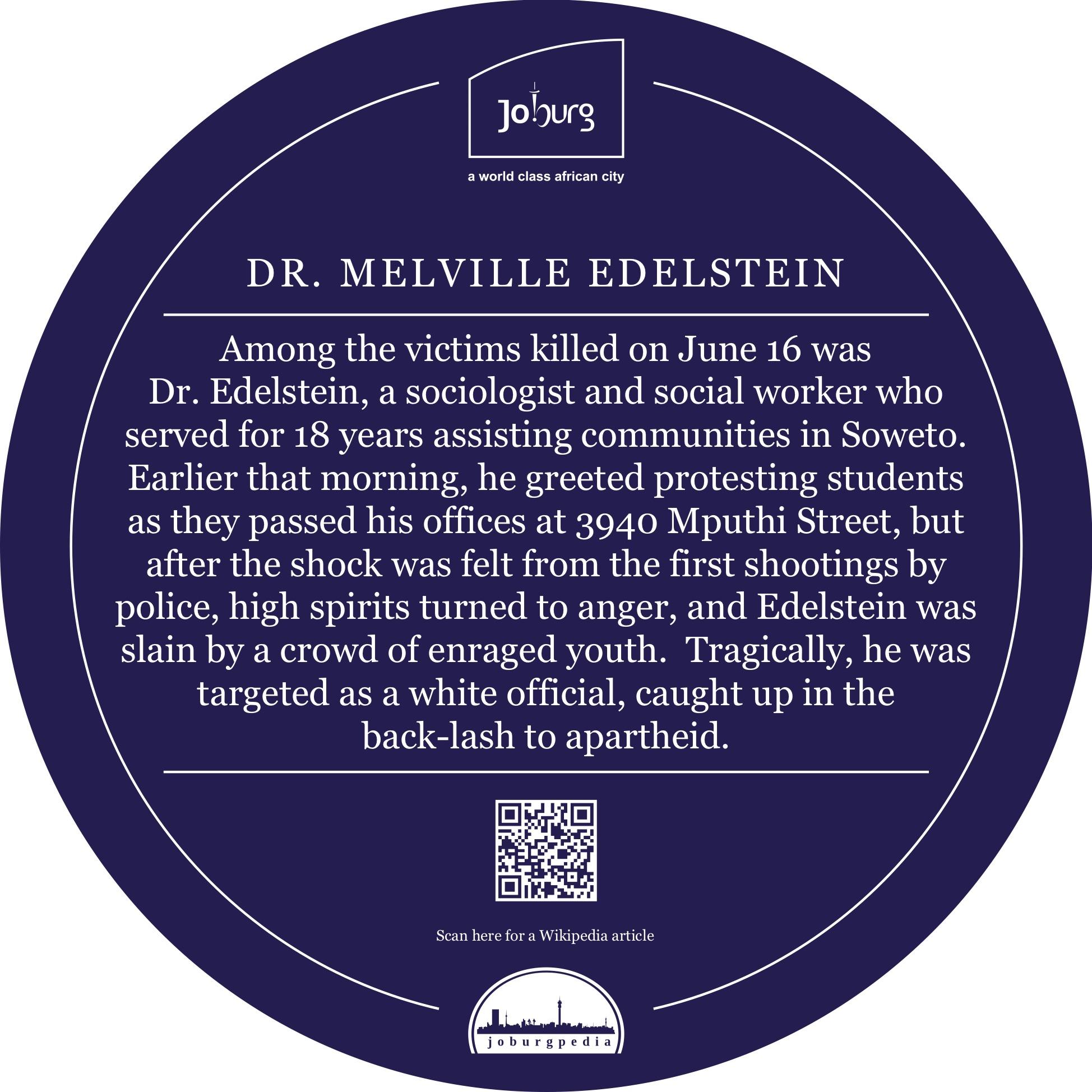 Dr Melville Edelstein Blue Plaque Design - City of Joburg