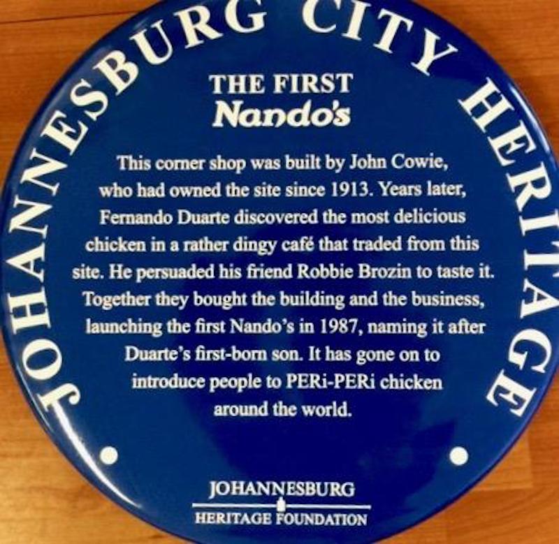 First Nandos Blue Plaque - sourced by Kathy Munro