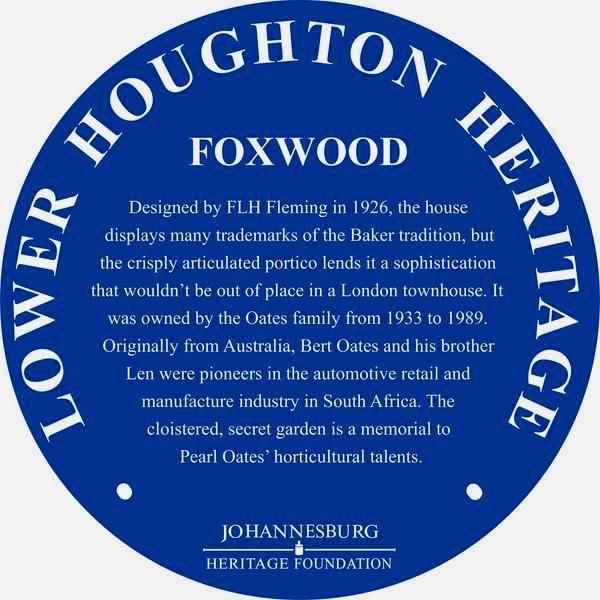 Foxwood House Blue Plaque Design via Johannesburg Heritage Foundation