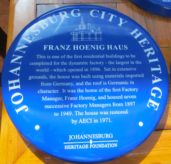 Franz Hoenig Haus Blue Plaque - Johannesburg Heritage Foundation