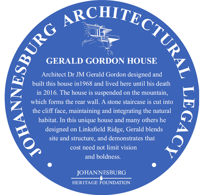 Gerald Gordon House Blue Plaque - Johannesburg Heritage Foundation - 2021