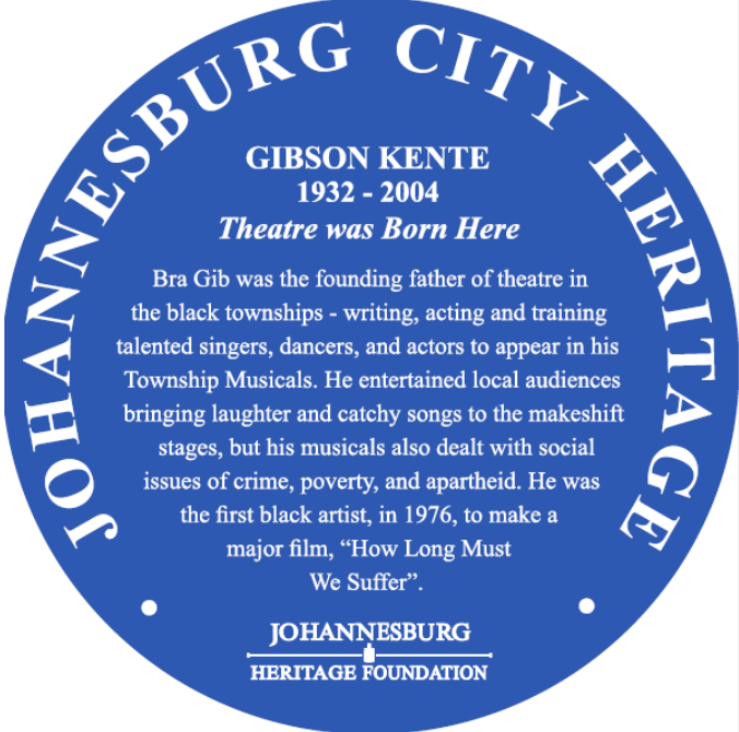 Gibson Kente Blue Plaque - Johannesburg Heritage Foundation
