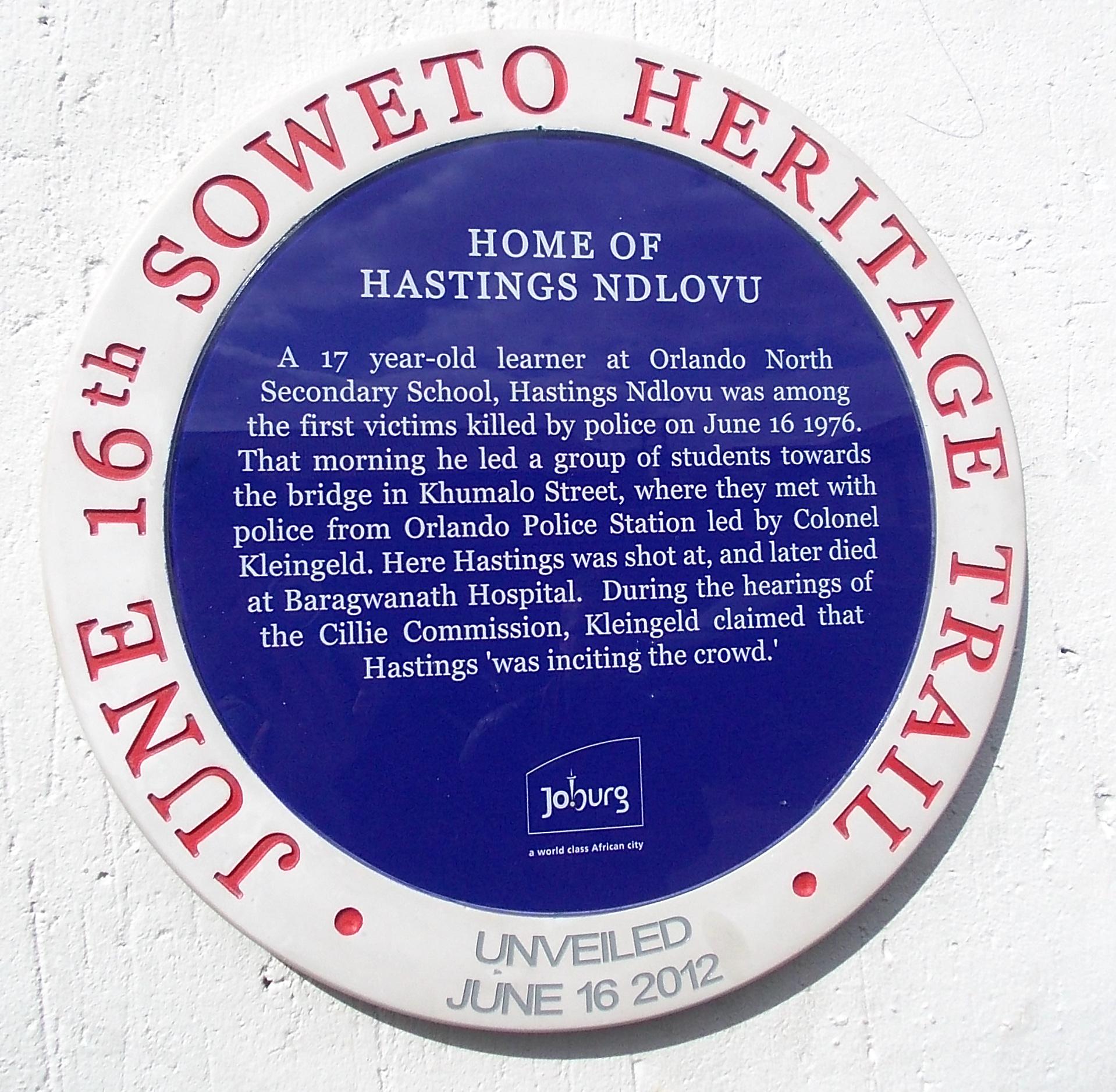 Hastings Ndlovu Blue Plaque - Heritage Portal - 2012