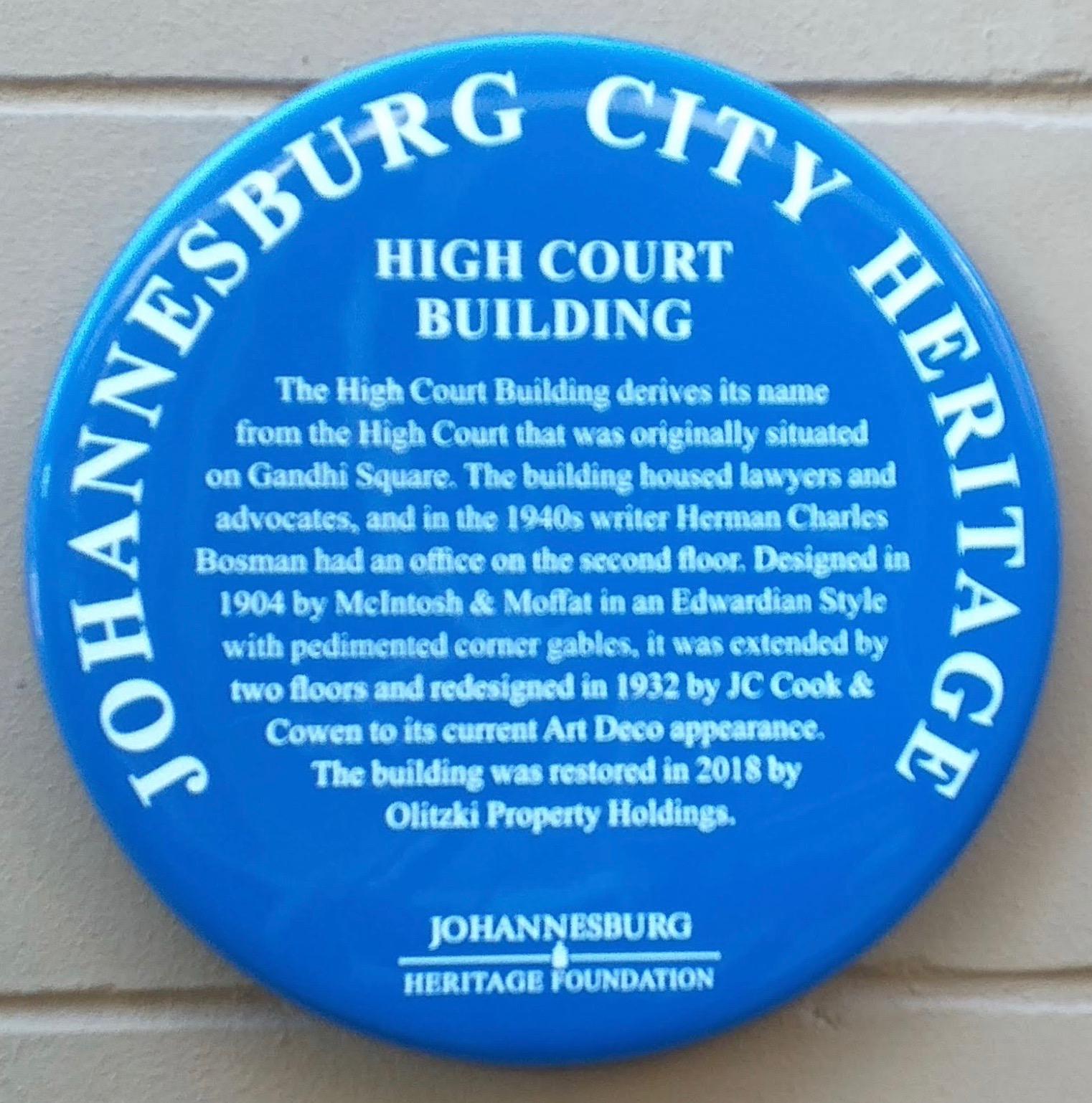 High Court Building Blue Plaque - Heritage Portal - 2019