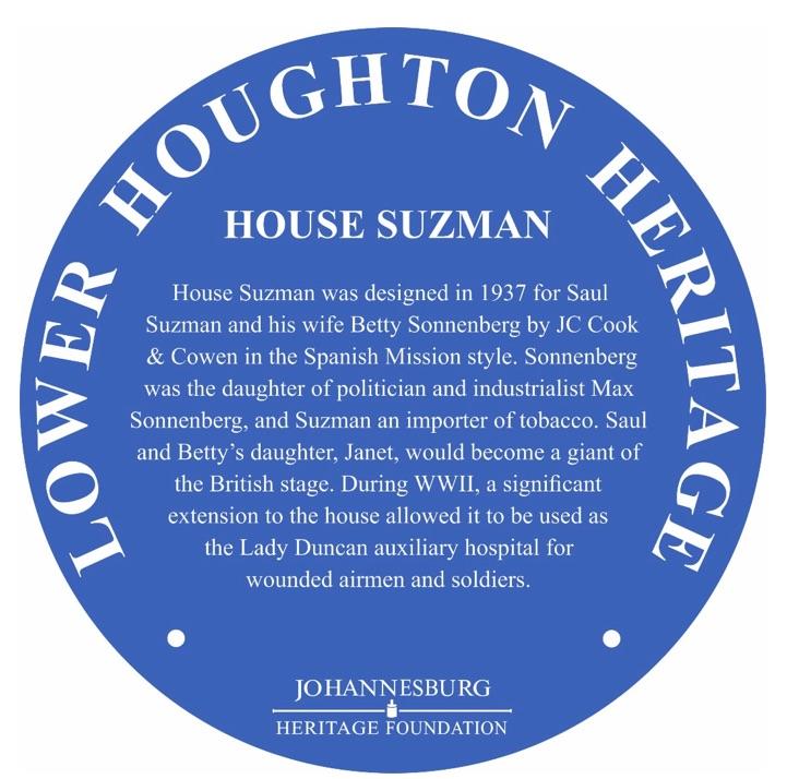 House Suzman Blue Plaque - Johannesburg Heritage Foundation