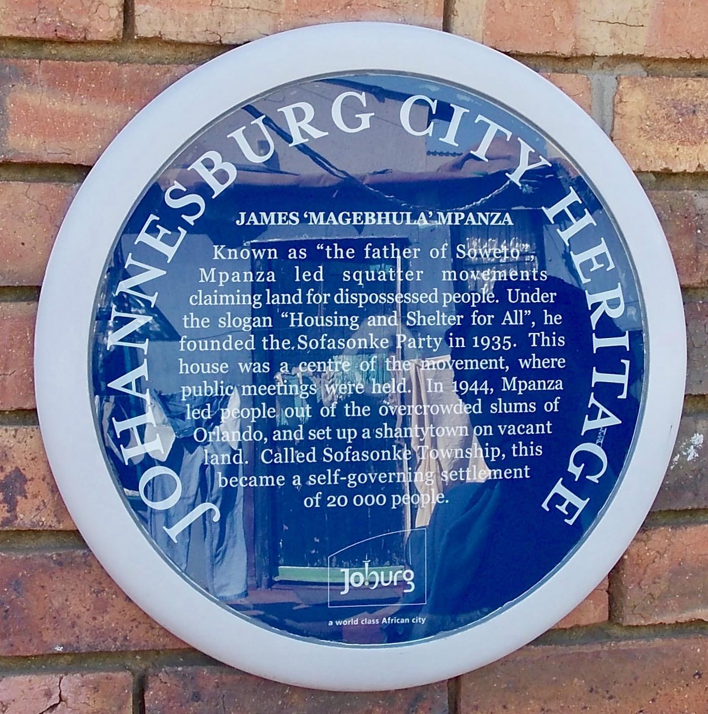 James Mpanza House Blue Plaque - Heritage Portal - 2014