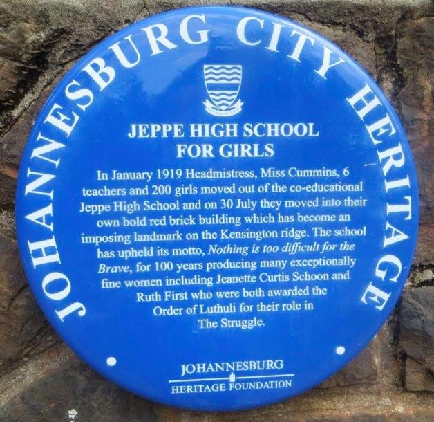 Jeppe High School for Girls Blue Plaque - Kathy Munro