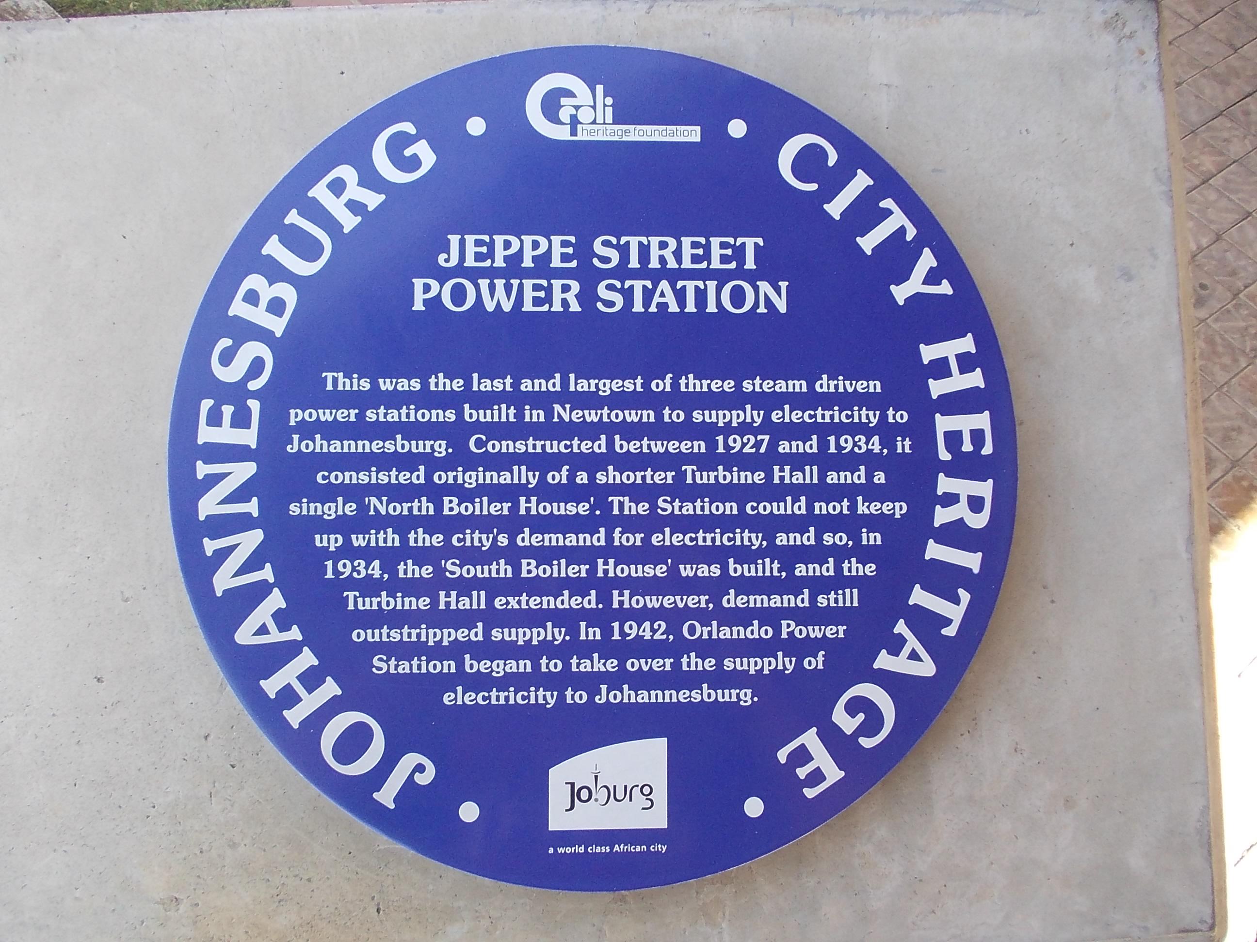 Jeppe Street Power Station Blue Plaque - Heritage Portal - 2012