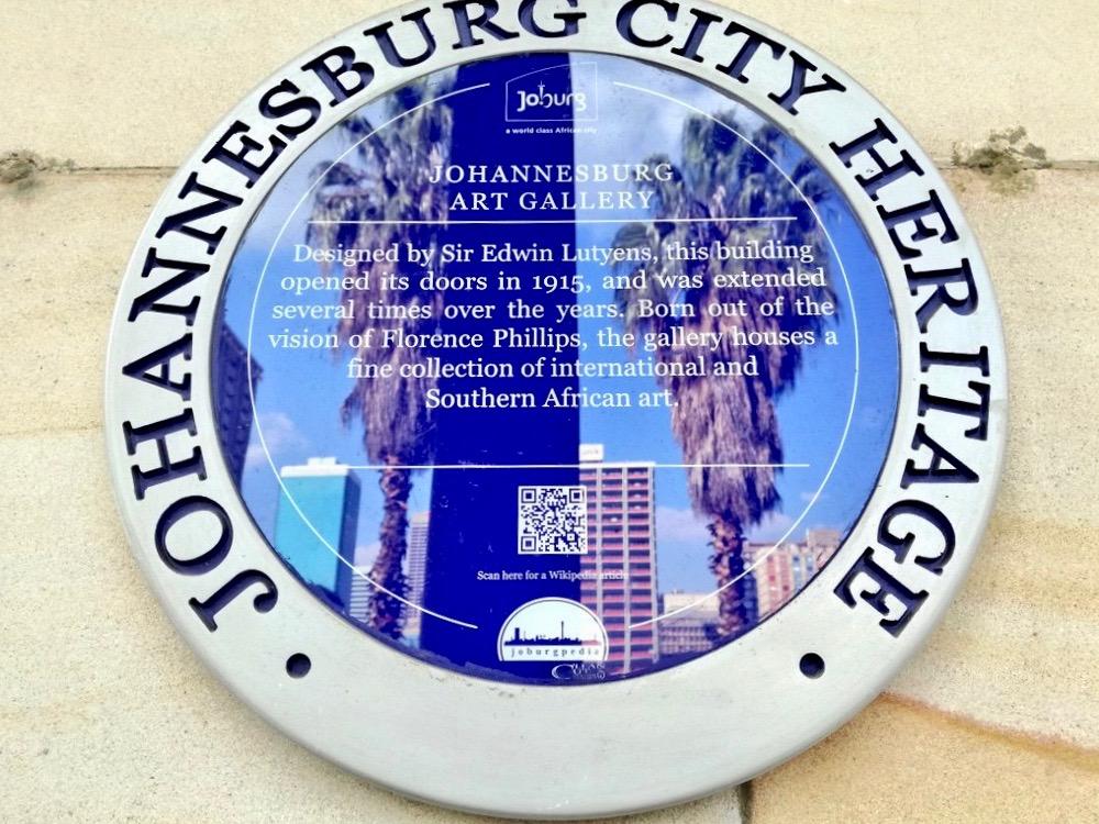 Johannesburg Art Gallery Blue Plaque - City of Johannesburg